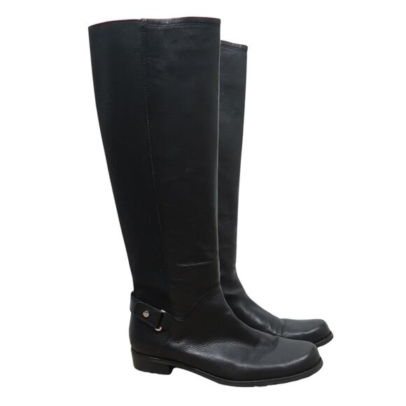 Stuart Weitzman Black Leather Stretch Combo Knee High Riding Boots 8 - Picture 1 of 8